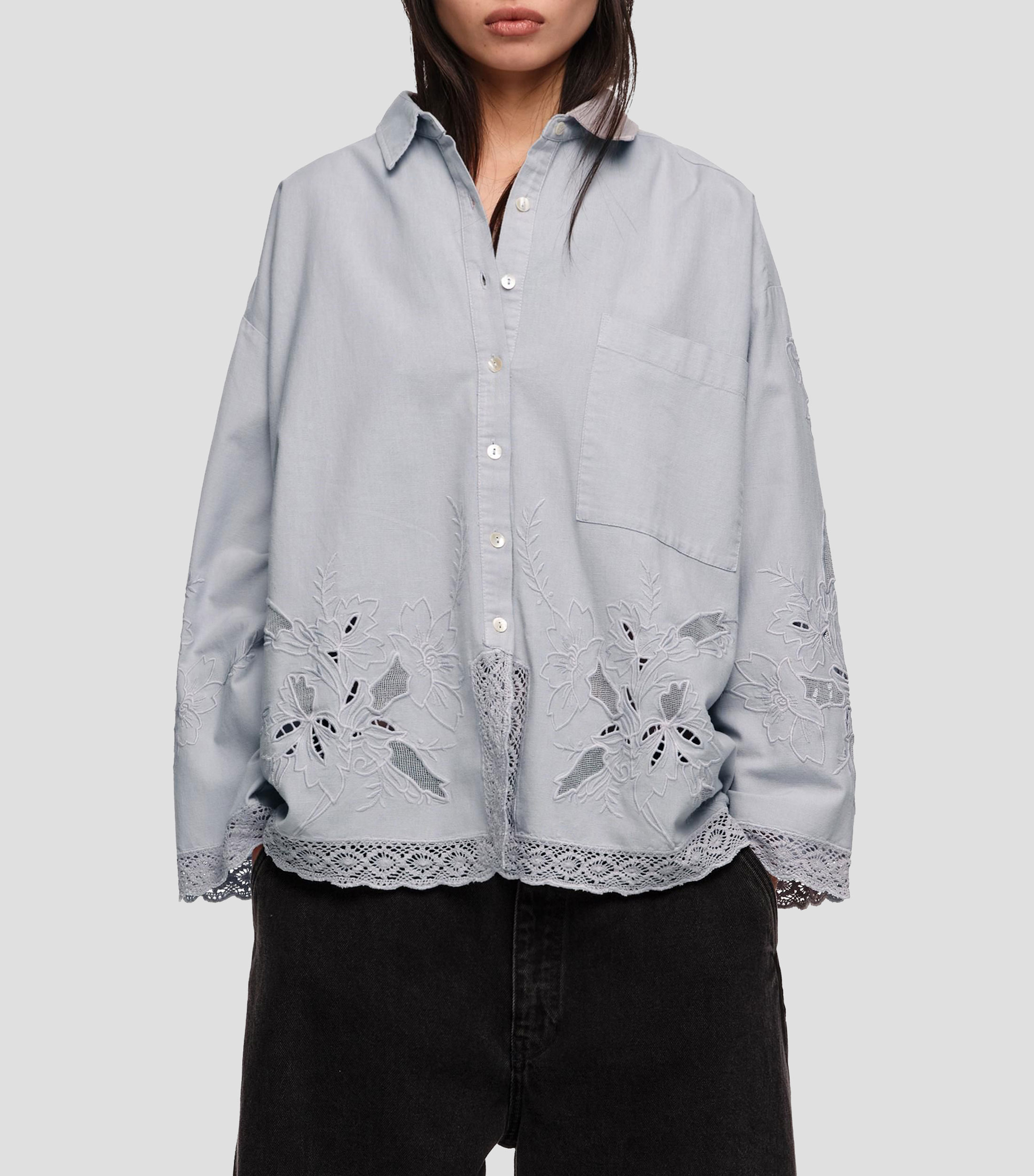 Camisa recta bordados Mujer